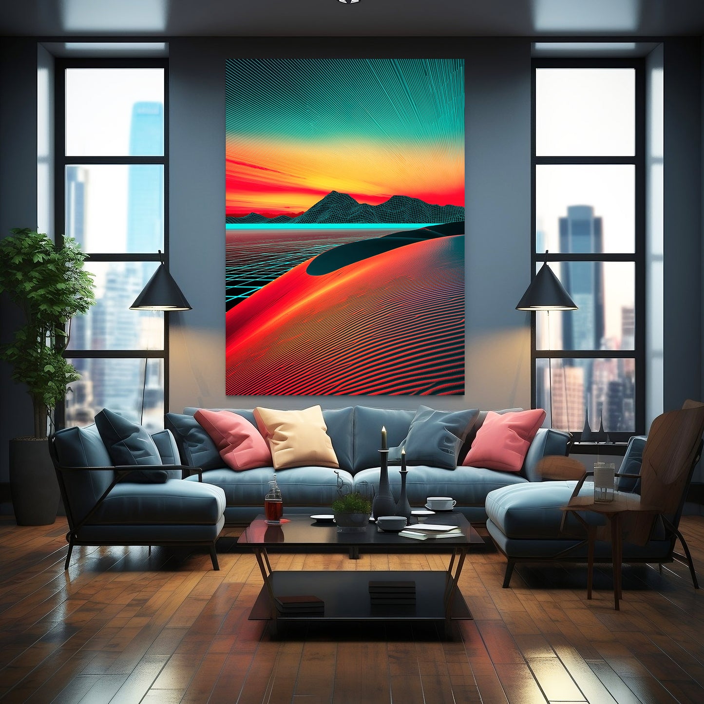 Desert Dune Gradient Egyptian Canvas – styled in a furnished interior