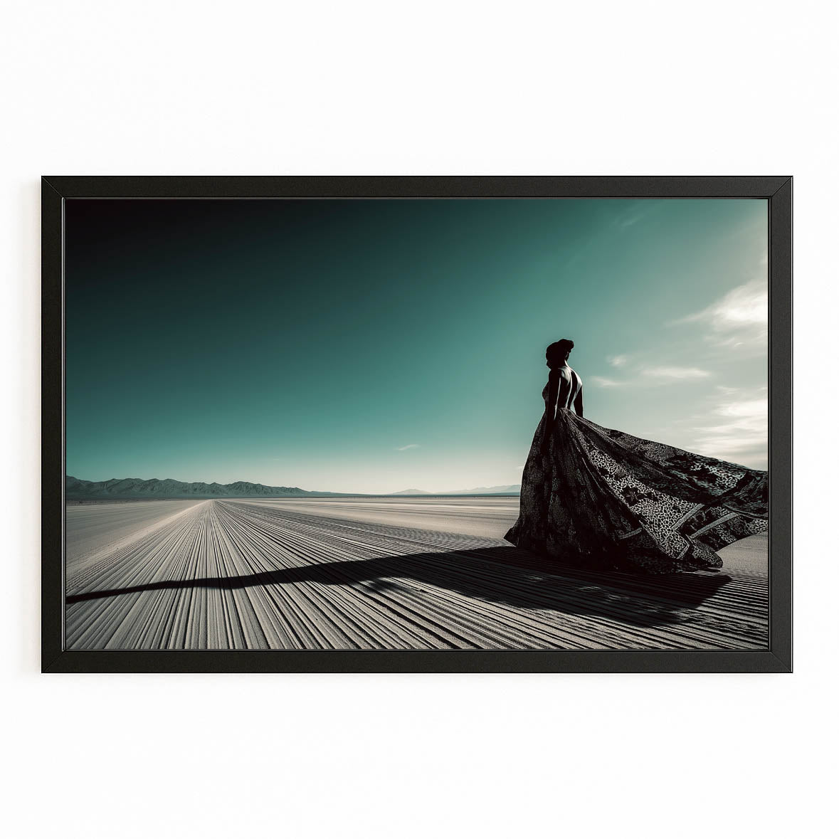 Desert Gown Photography Wall Decor — photography canvas print, with Premium Black frame on white background