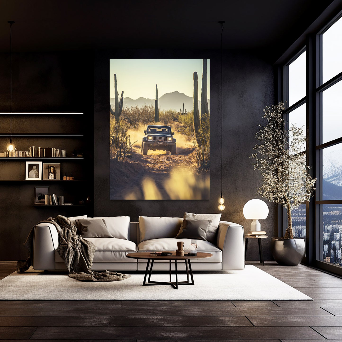 Desert Road Jeep Cactus Wall Art – styled in a furnished interior