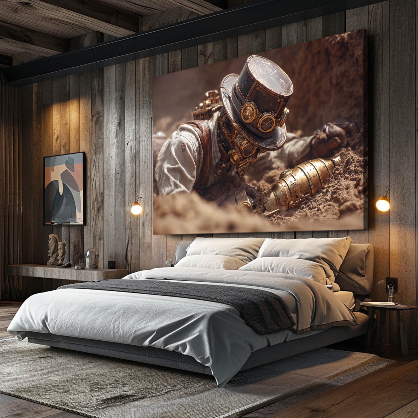 Desert Steam Explorer Steampunk Wall Art – styled in a furnished interior