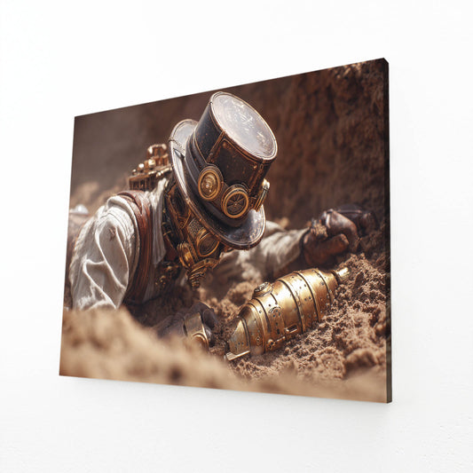 Desert Steam Explorer Steampunk Wall Art – angled canvas view on white background