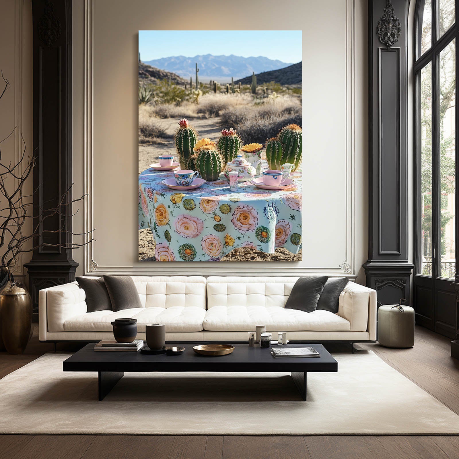 Desert Tea Table Cactus Prints – styled in a furnished interior