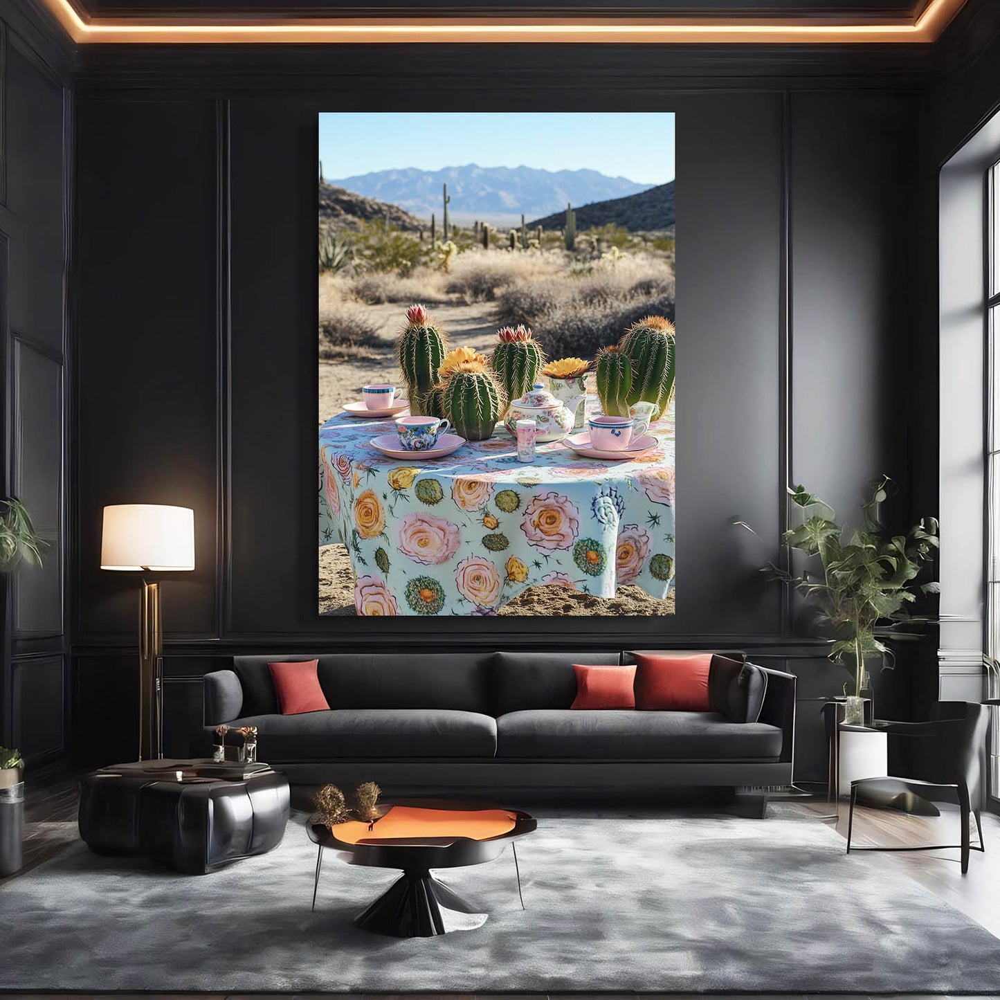 Desert Tea Table Cactus Prints – styled in a furnished interior