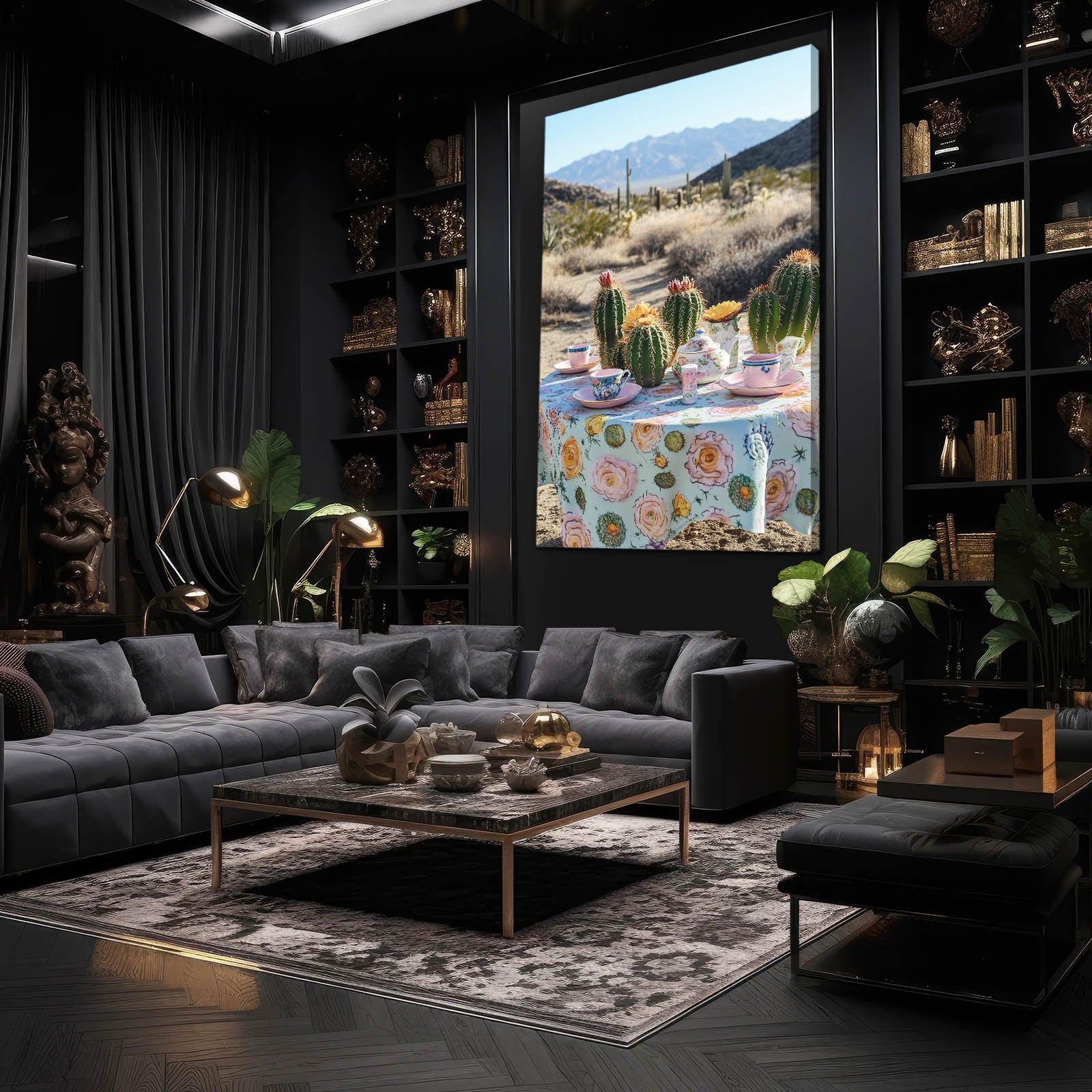 Desert Tea Table Cactus Prints – styled in a furnished interior