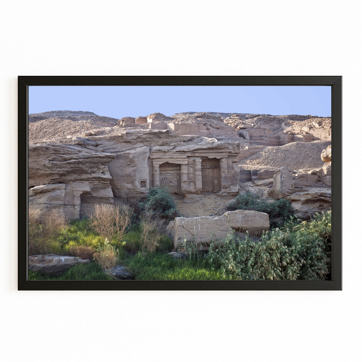 Desert Temple Ruins Egyptian Wall Art – with Premium Black frame on white background