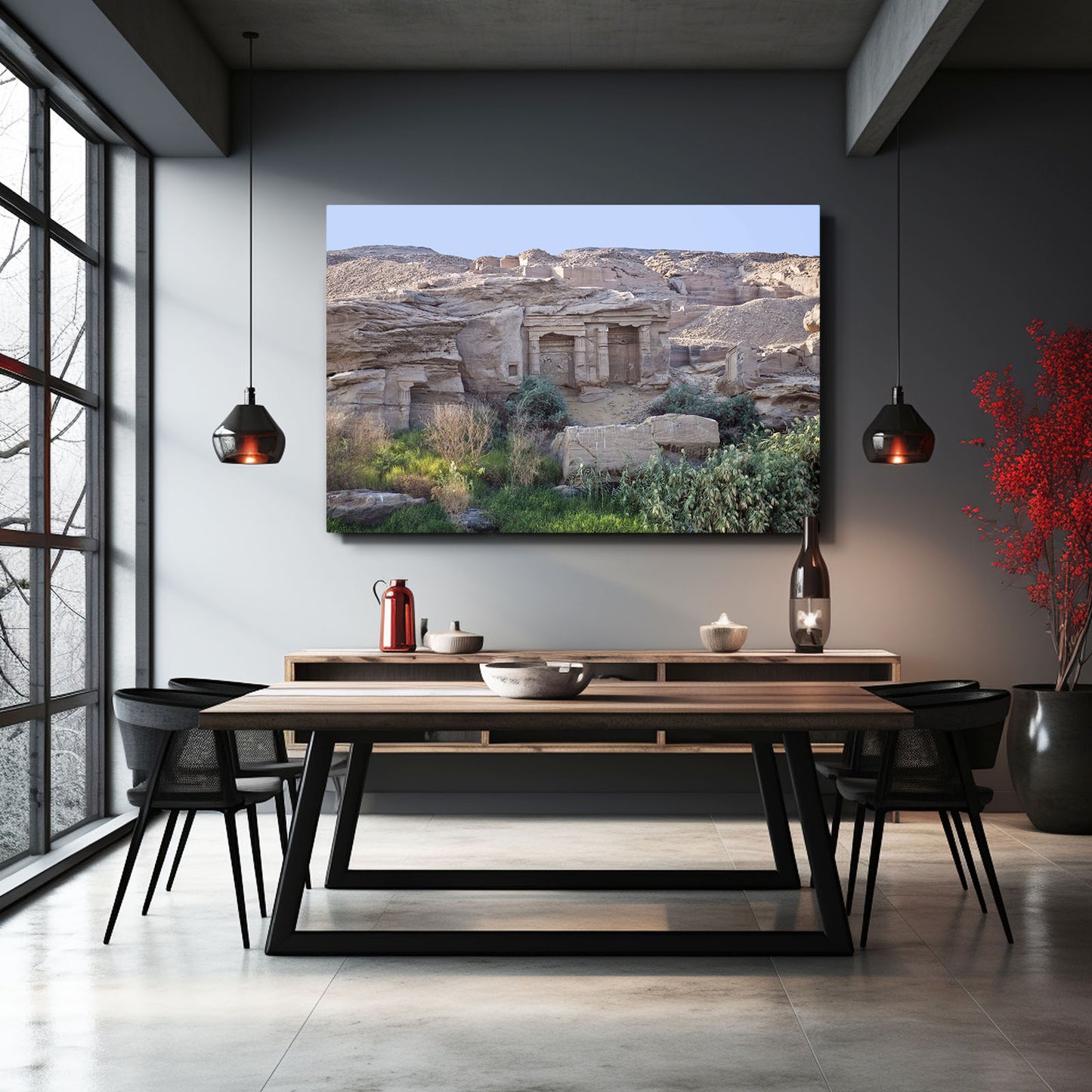 Desert Temple Ruins Egyptian Wall Art – styled in a furnished interior