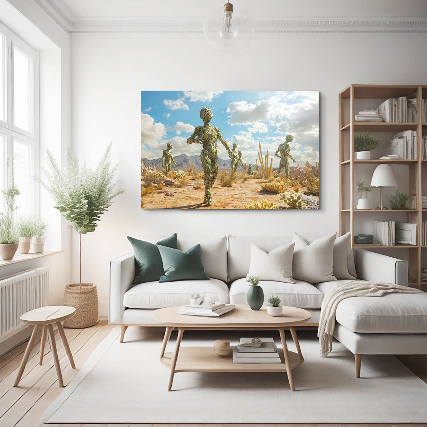 Desert Wanderers Cactus Canvas Art – styled in a furnished interior