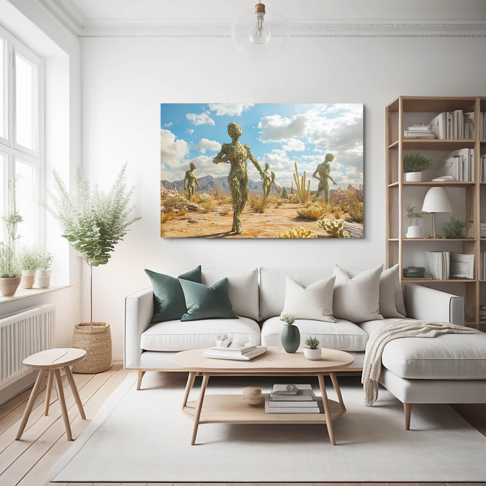 Desert Wanderers Cactus Canvas Art – styled in a furnished interior