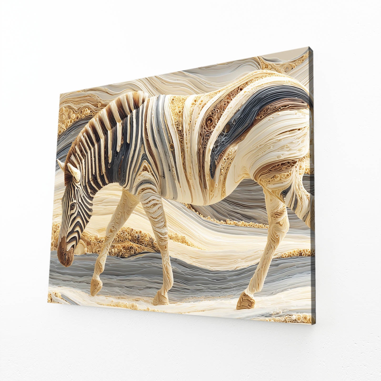 Desert Zebra Art – angled canvas view on white background