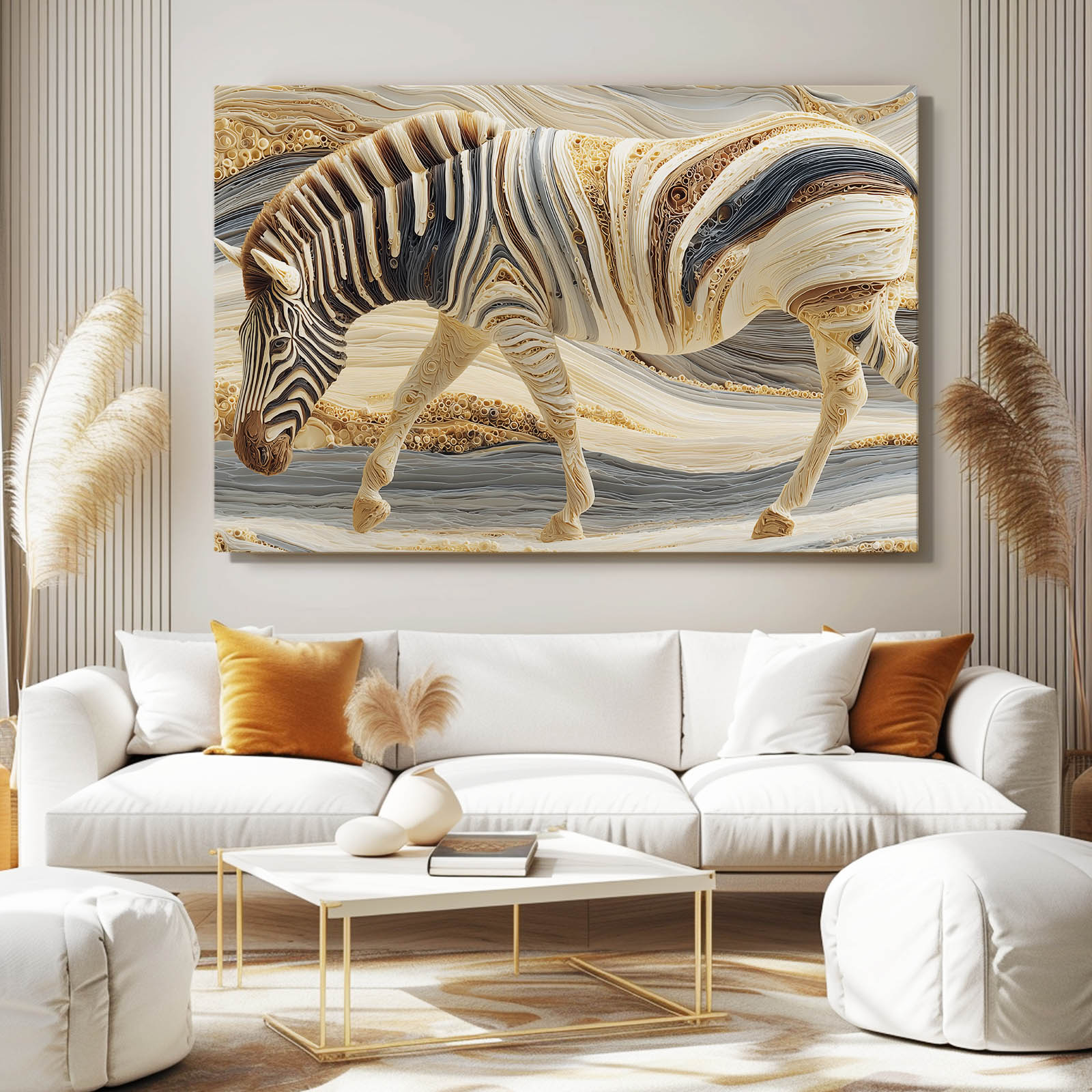Desert Zebra Art – styled in a furnished interior