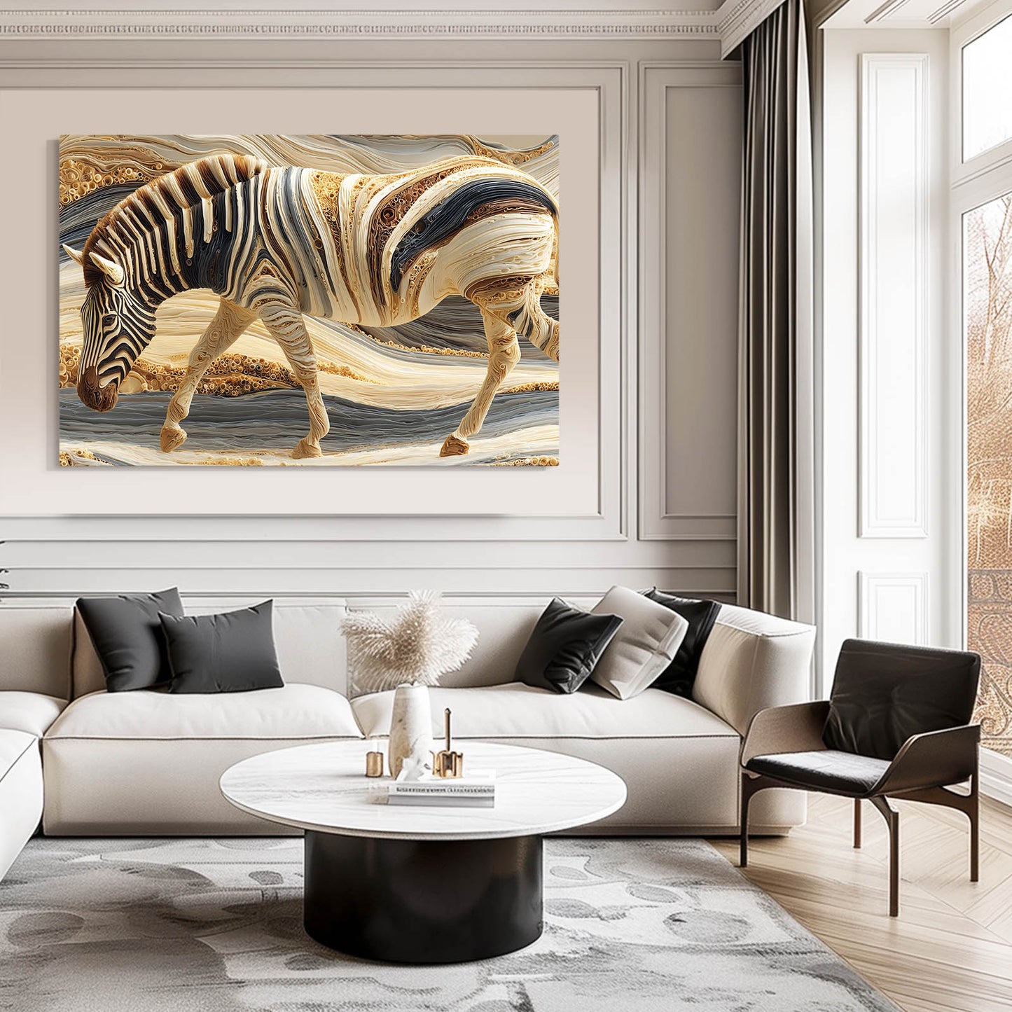Desert Zebra Art – styled in a furnished interior