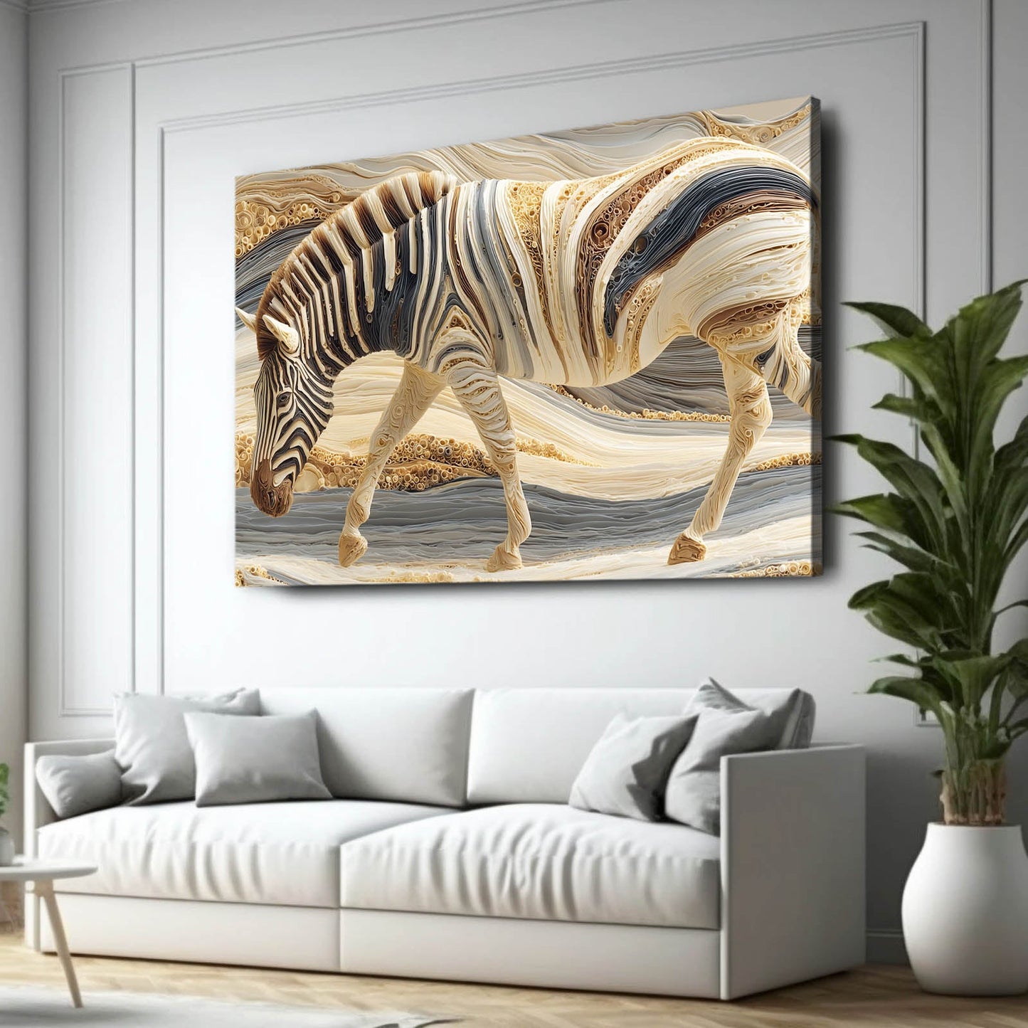 Desert Zebra Art – styled in a furnished interior