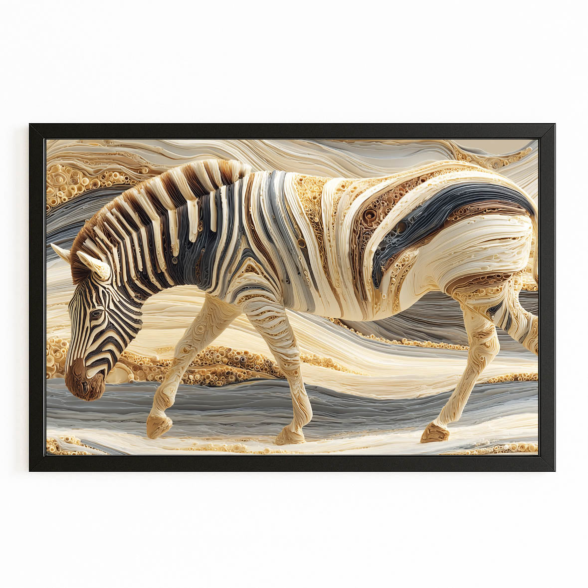 Desert Zebra Art – with Premium Black frame on white background