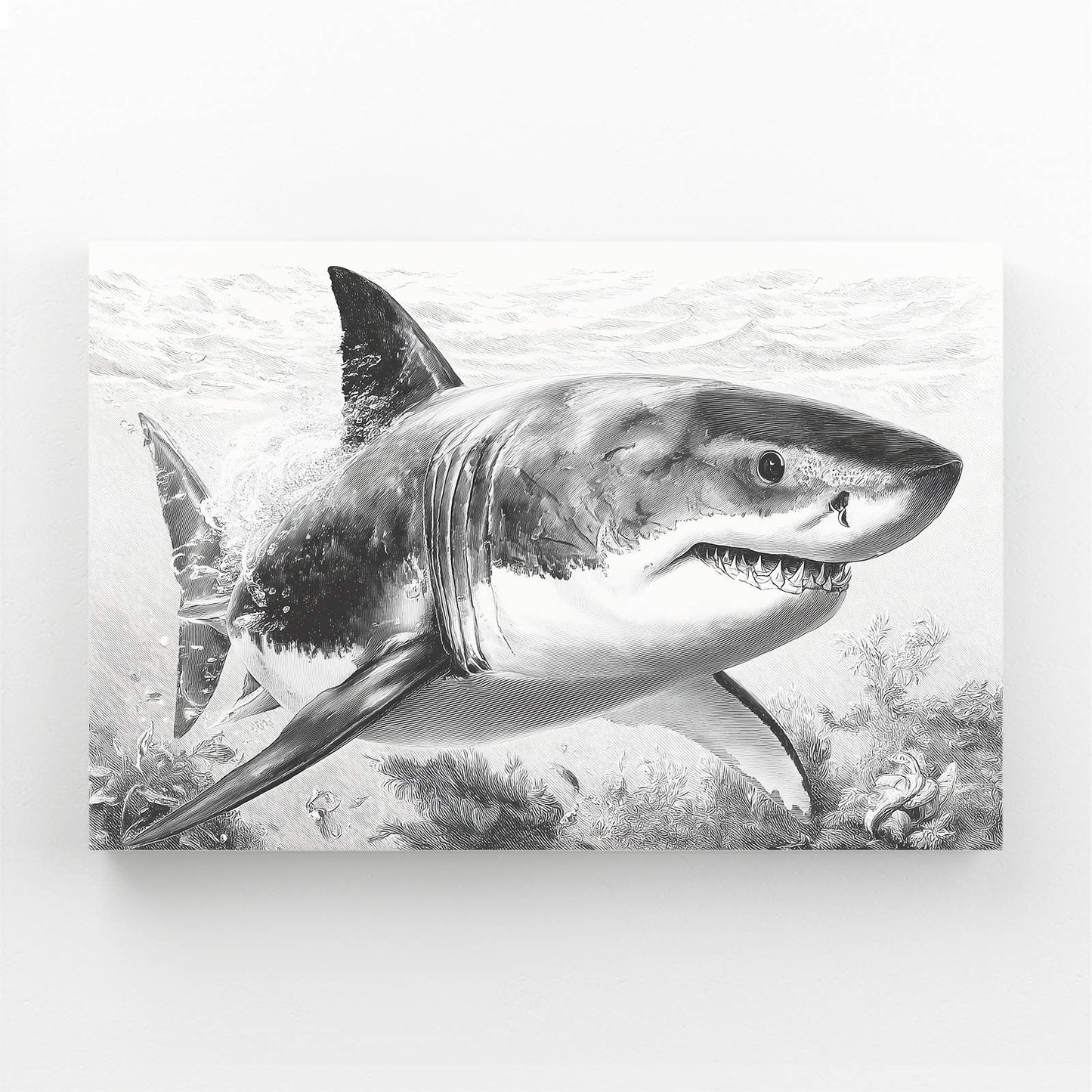 Detailed Pencil Study Shark Prints – canvas print on white background