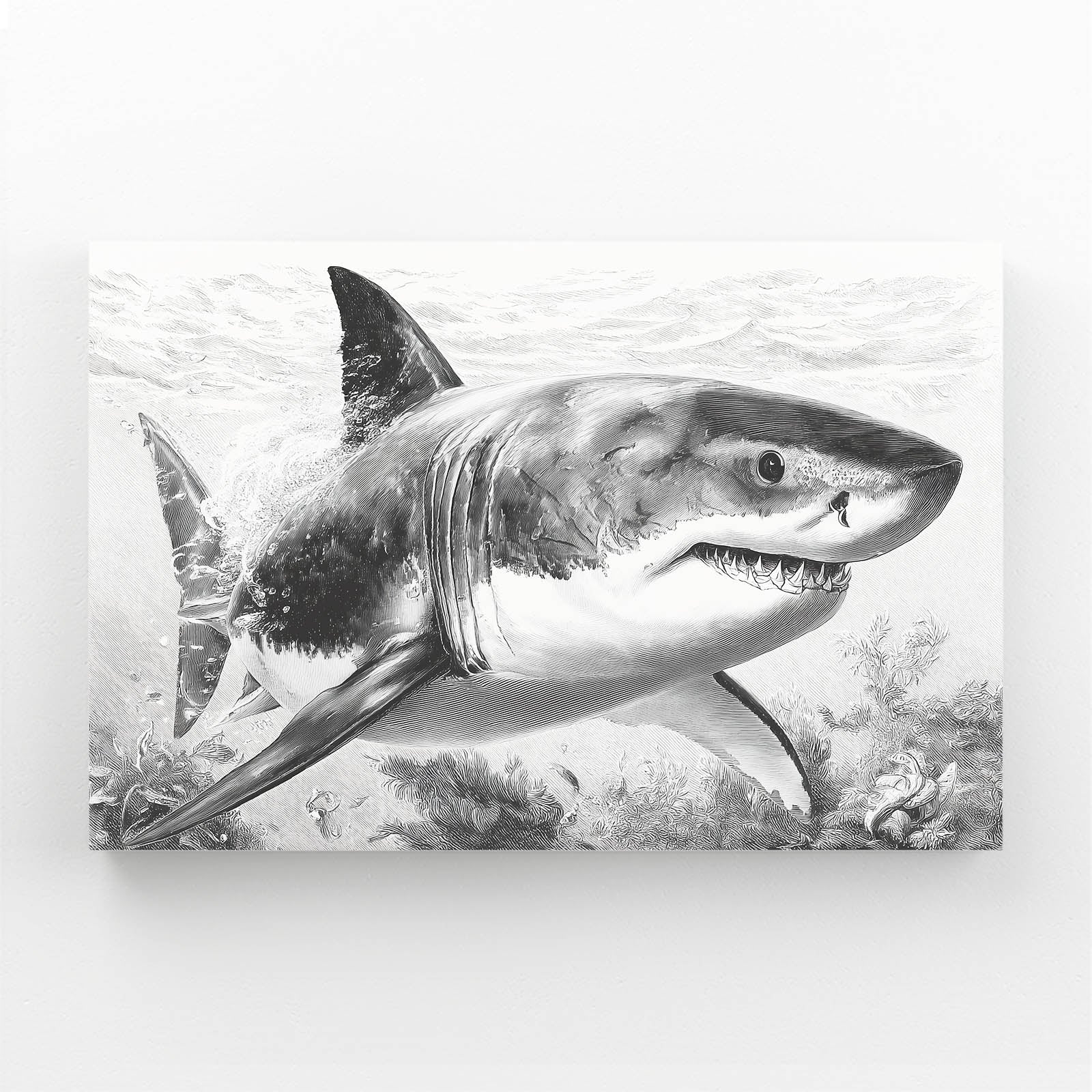 Detailed Pencil Study Shark Prints – canvas print on white background