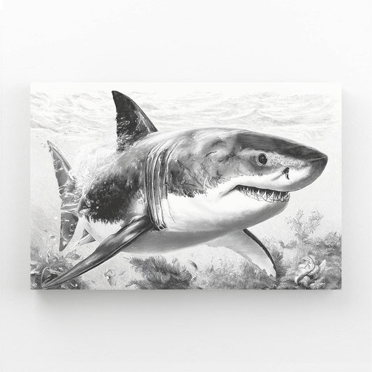 Detailed Pencil Study Shark Prints – canvas print on white background