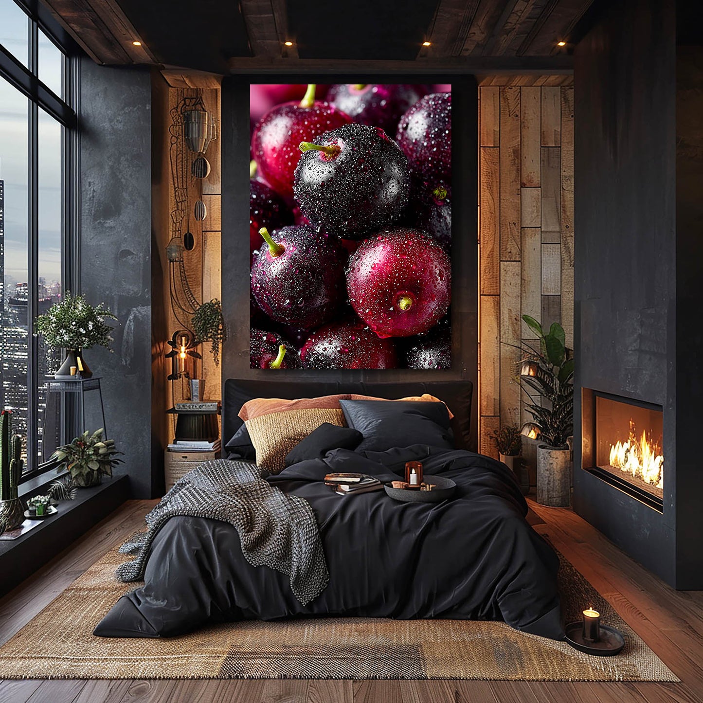 Dewy Dark Cherries Fruit Wall Decor – styled in a furnished interior