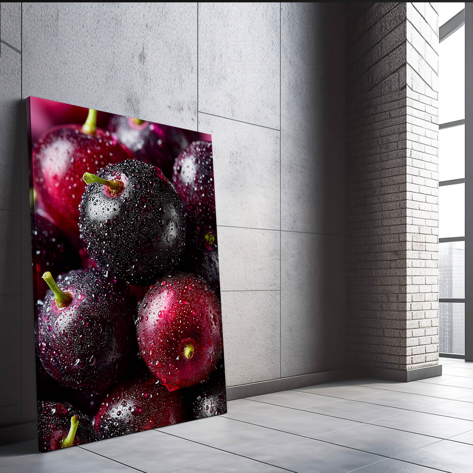 Dewy Dark Cherries Fruit Wall Decor – styled in a furnished interior