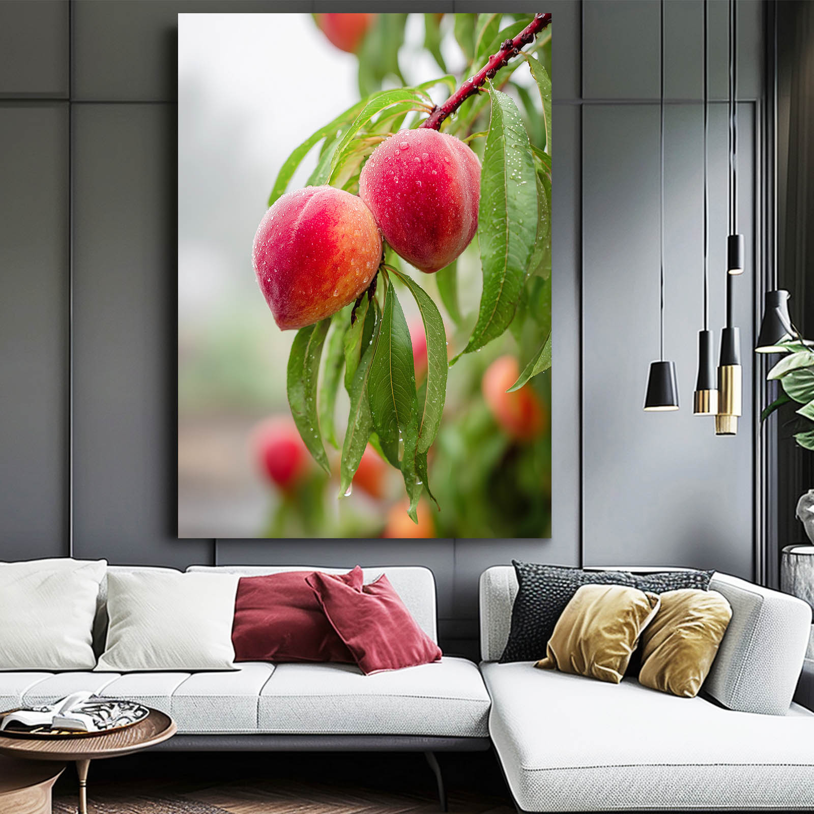 Dewy Fruit Branch Wall Decor – styled in a furnished interior