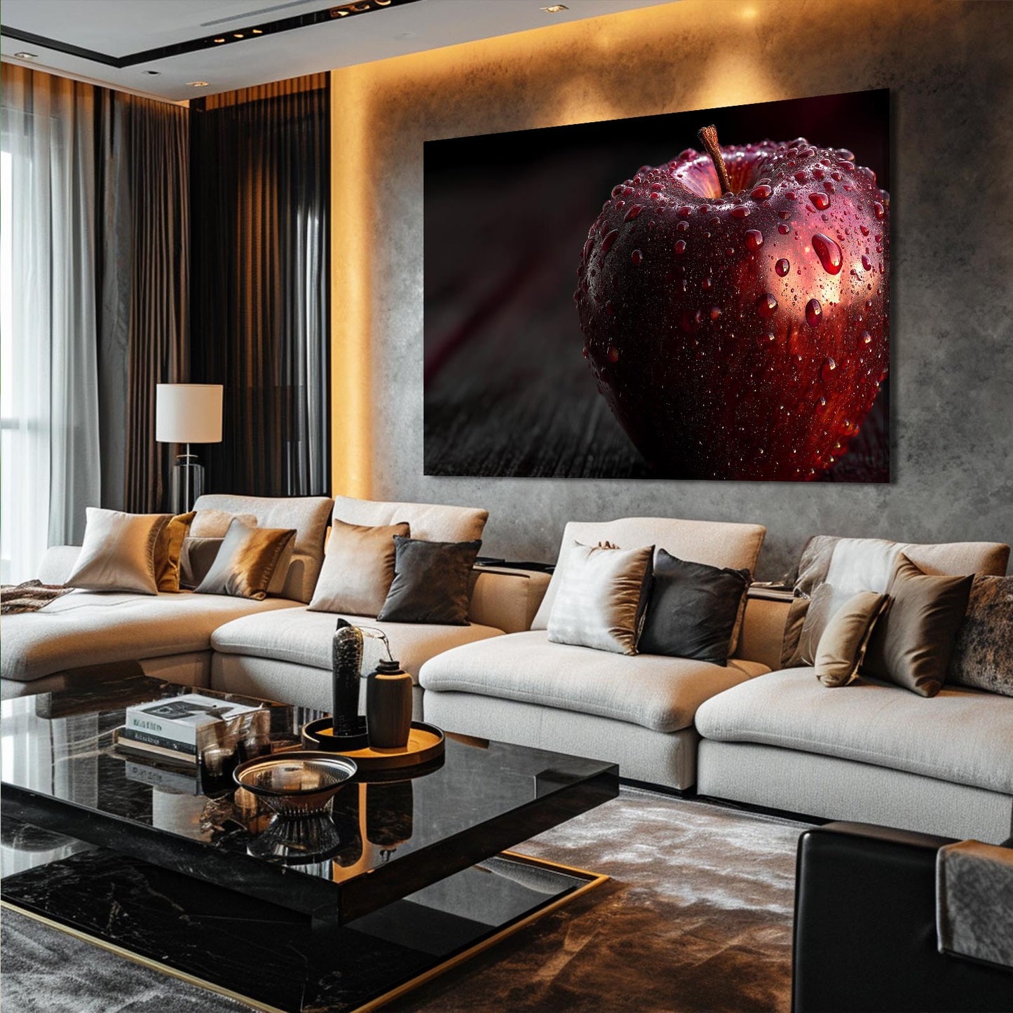 Dewy On Wood Apple Wall Decor – styled in a furnished interior