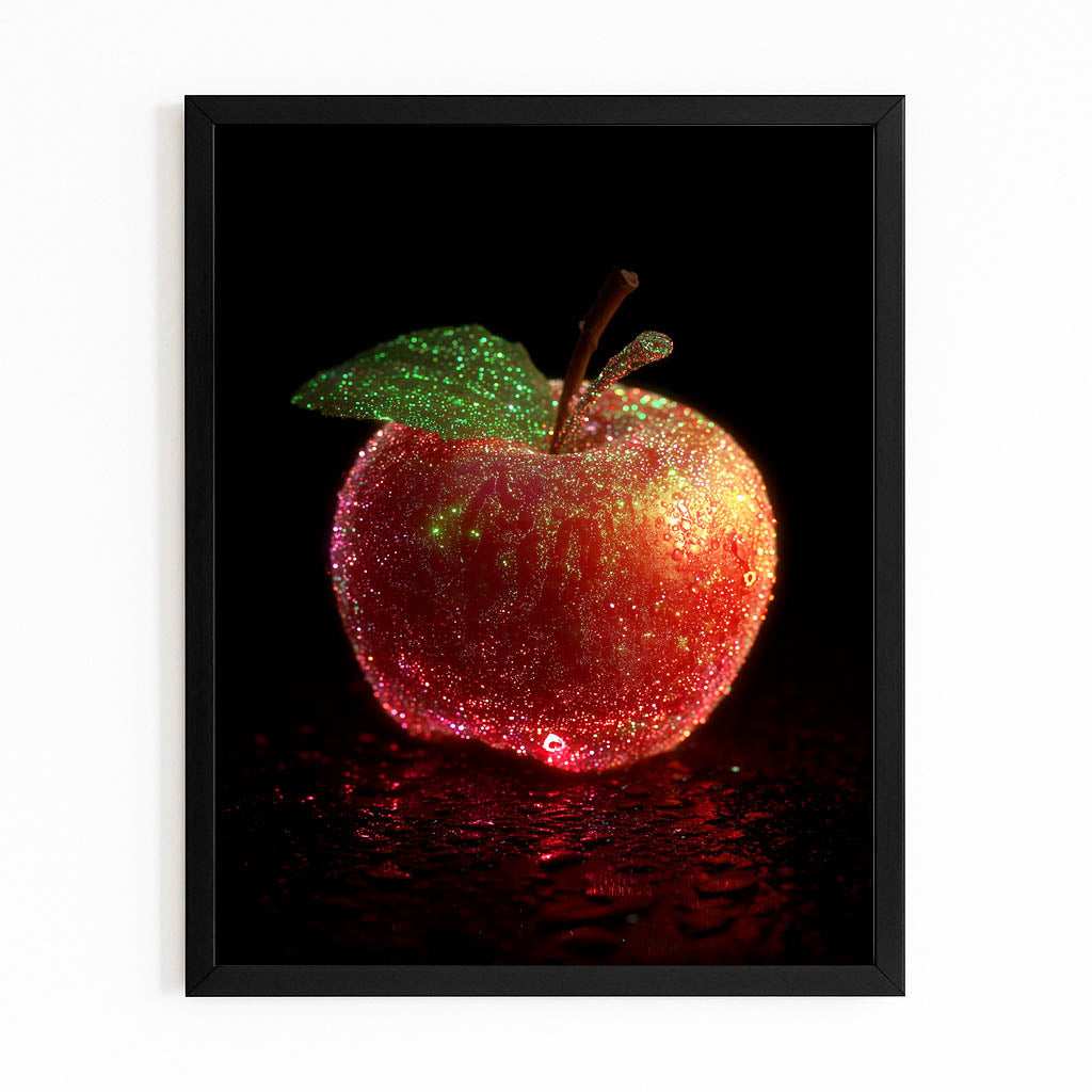 Dewy Red Leaf Apple Canvas – with Premium Black frame on white background