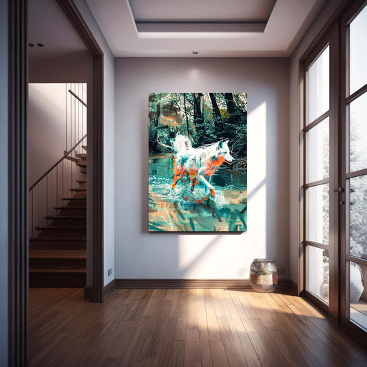 Digital Art Wolf — abstract canvas print in blue tones, view 3