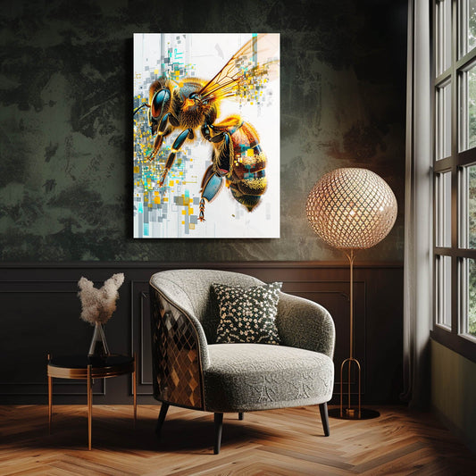 Digital Bee Art — digital canvas print in white tones, view 3