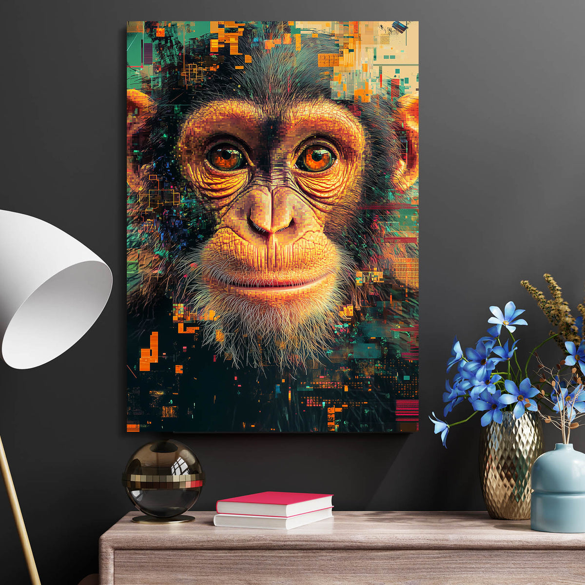 Digital Mosaic Squares Monkey Canvas — contemporary canvas print, styled in a furnished interior