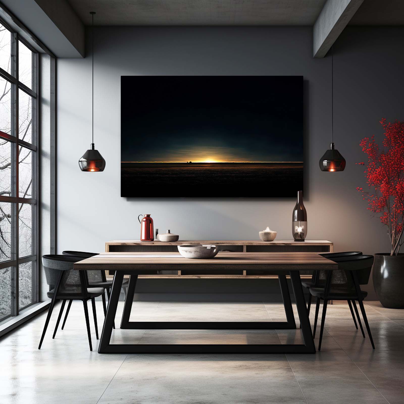 Distant Gold Horizon Art – styled in a furnished interior