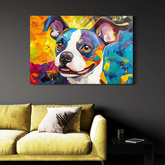 Dog Portrait Artwork — abstract canvas print in blue tones, view 3