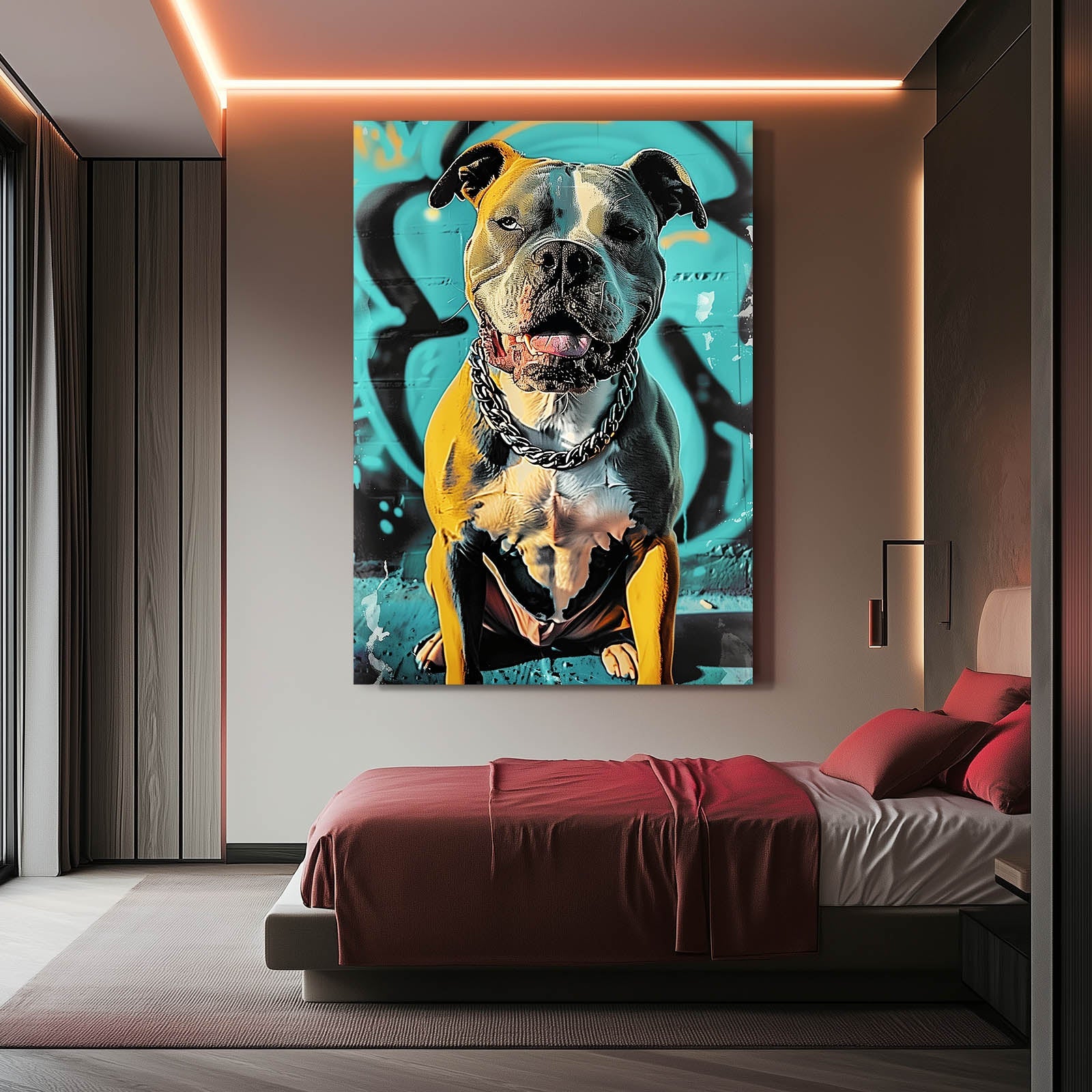 Dog Wall Artwork — pop art canvas print in blue tones, view 3