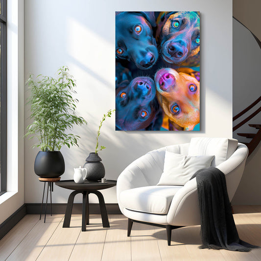 Dogs On Canvas Art — contemporary canvas print in blue tones, view 3