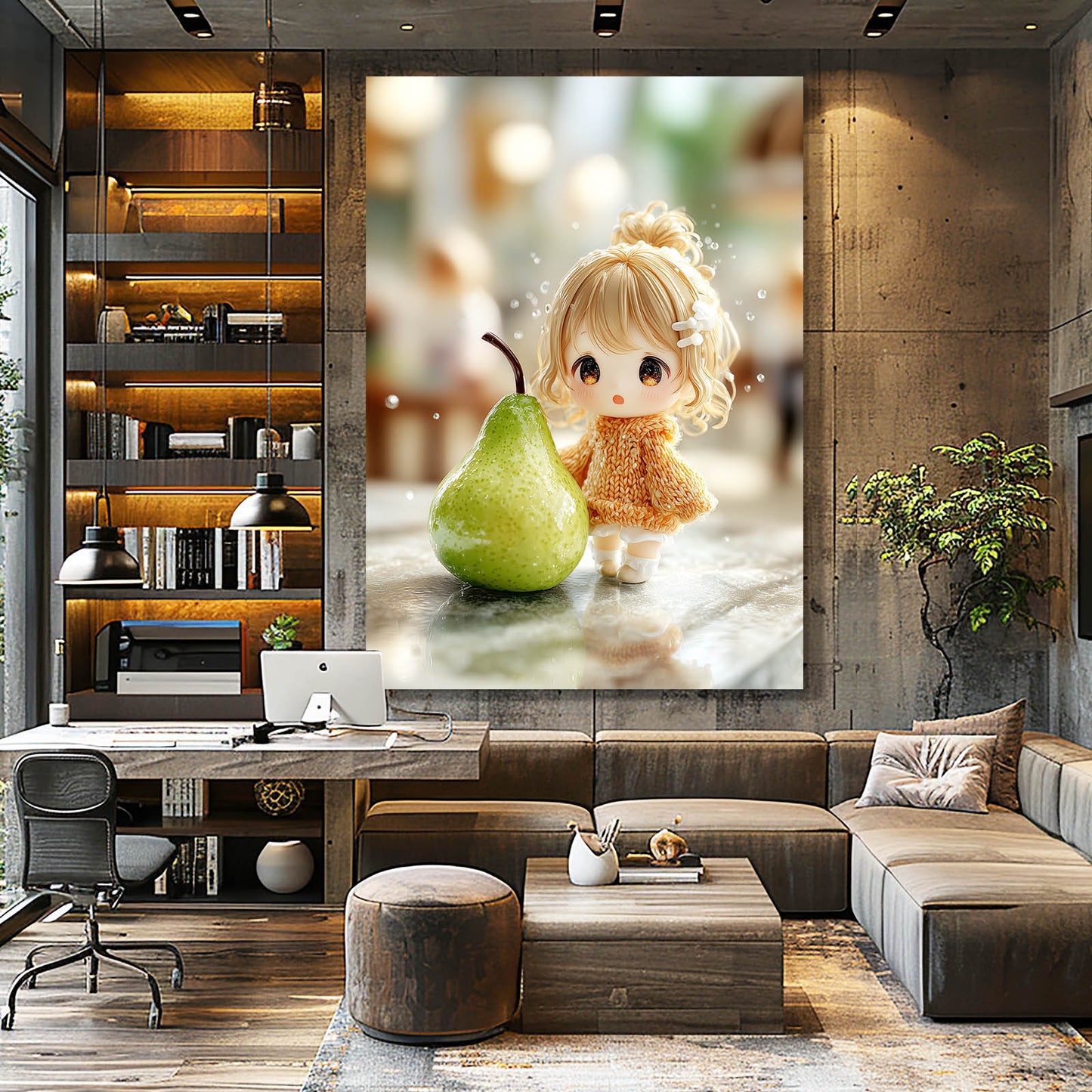 Doll And Pear Fruit Canvas – styled in a furnished interior