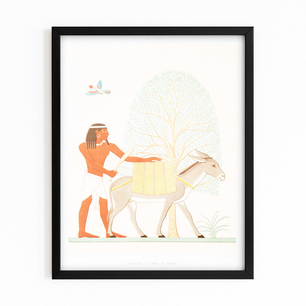 Donkey Herder Illustration Egyptian Wall Decor – with Premium Black frame on white background