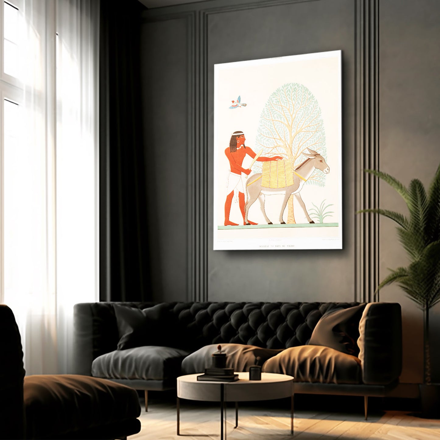 Donkey Herder Illustration Egyptian Wall Decor – styled in a furnished interior