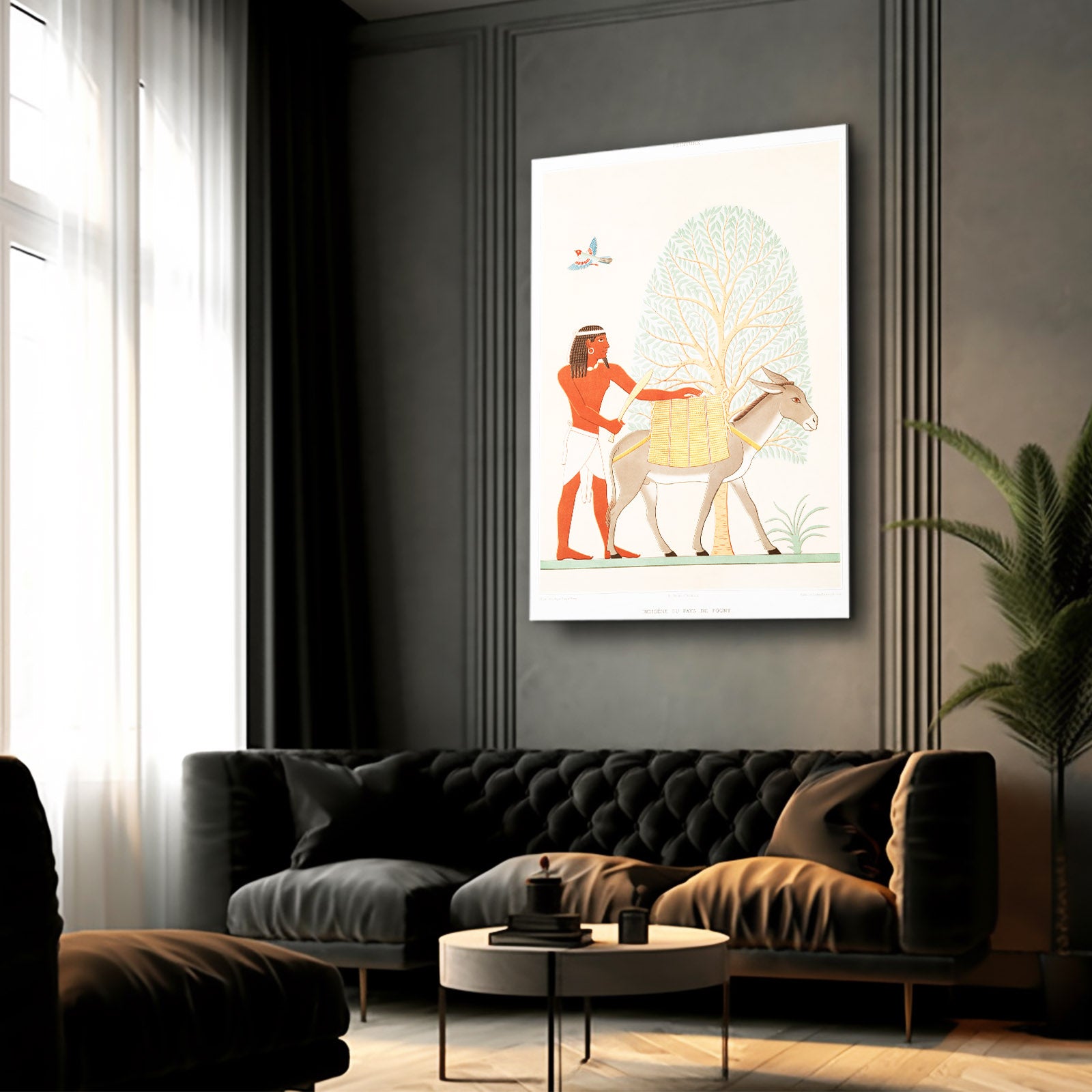 Donkey Herder Illustration Egyptian Wall Decor – styled in a furnished interior