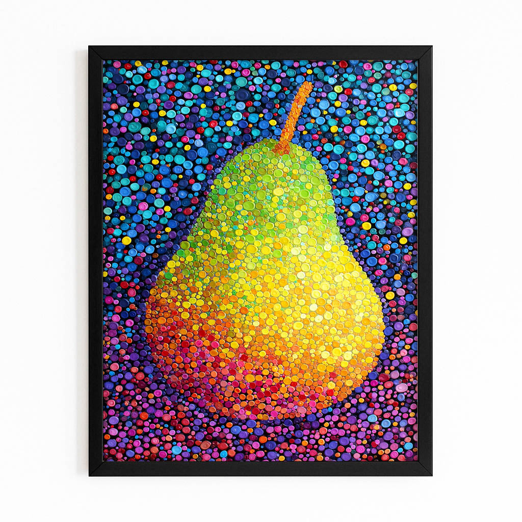 Dotted Mosaic Pear Fruit Prints – with Premium Black frame on white background