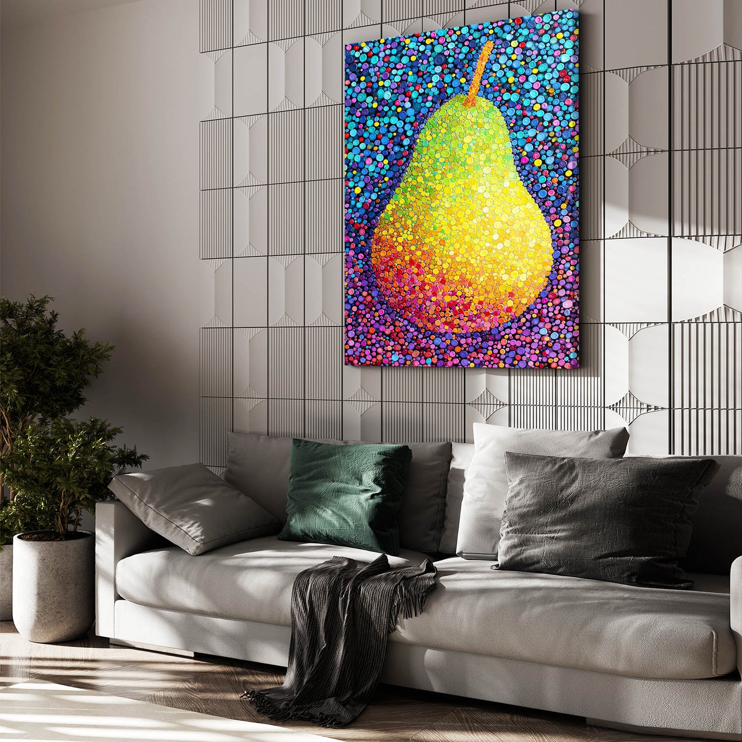 Dotted Mosaic Pear Fruit Prints – styled in a furnished interior