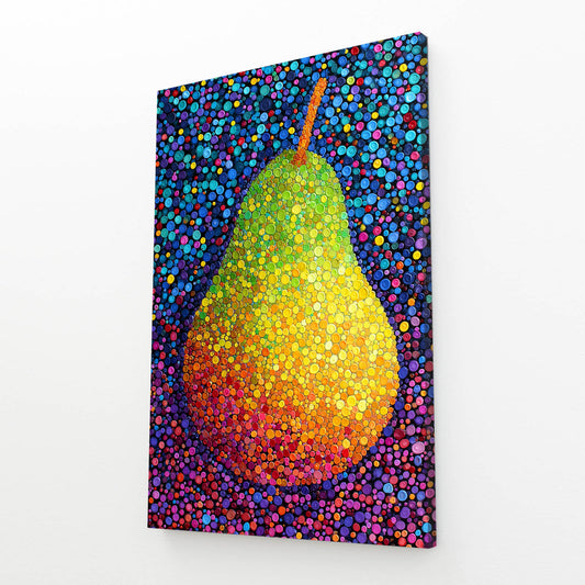 Dotted Mosaic Pear Fruit Prints – angled canvas view on white background