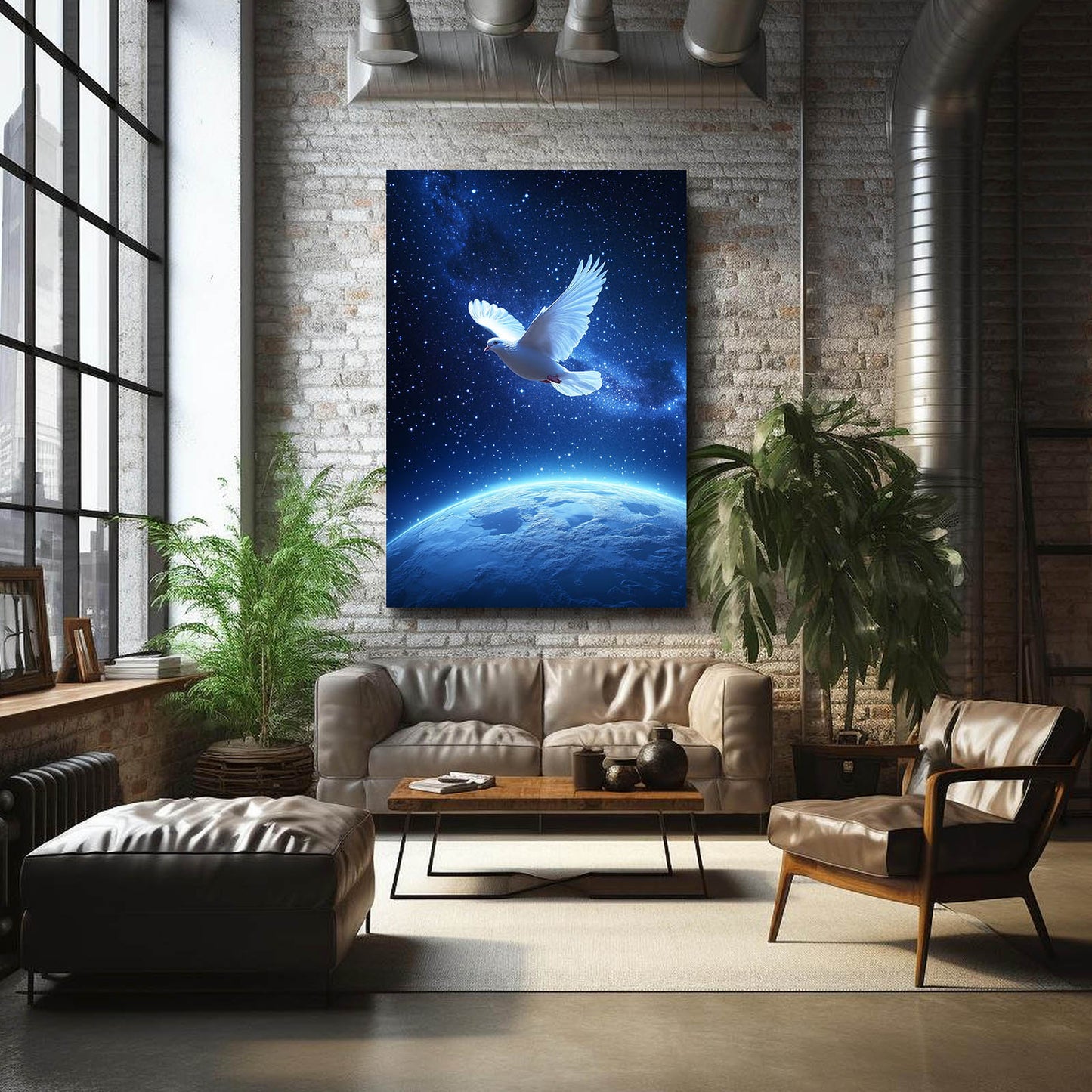 Dove Above Earth Peace Wall Decor – styled in a furnished interior