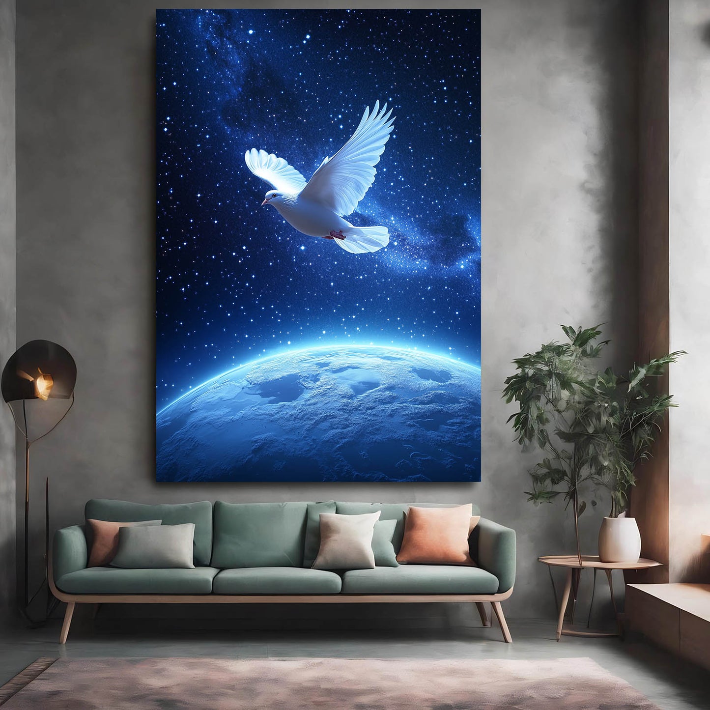 Dove Above Earth Peace Wall Decor – styled in a furnished interior