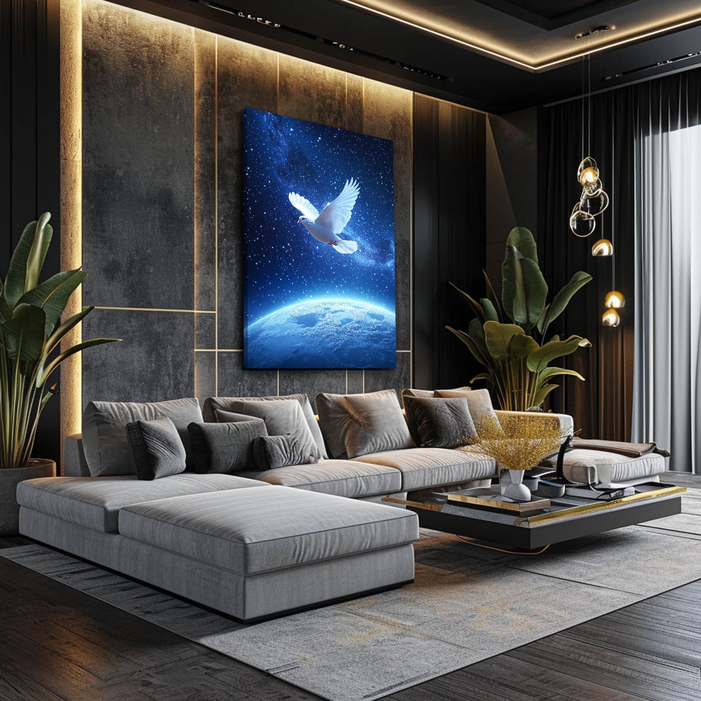 Dove Above Earth Peace Wall Decor – styled in a furnished interior