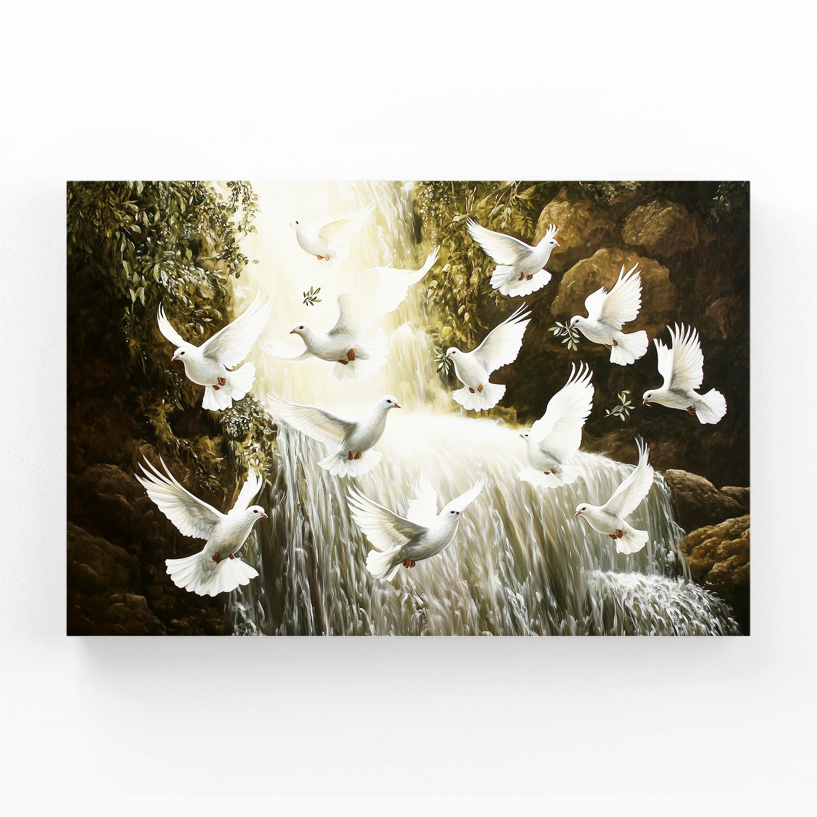 Doves Over Waterfall Peace Wall Art – doves over waterfall peace canvas print