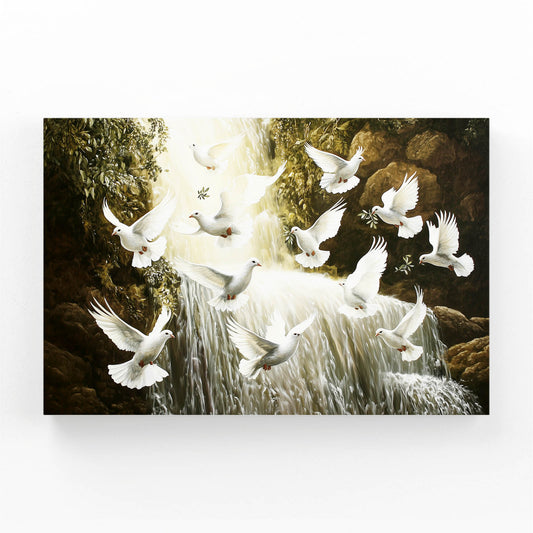 Doves Over Waterfall Peace Wall Art – doves over waterfall peace canvas print