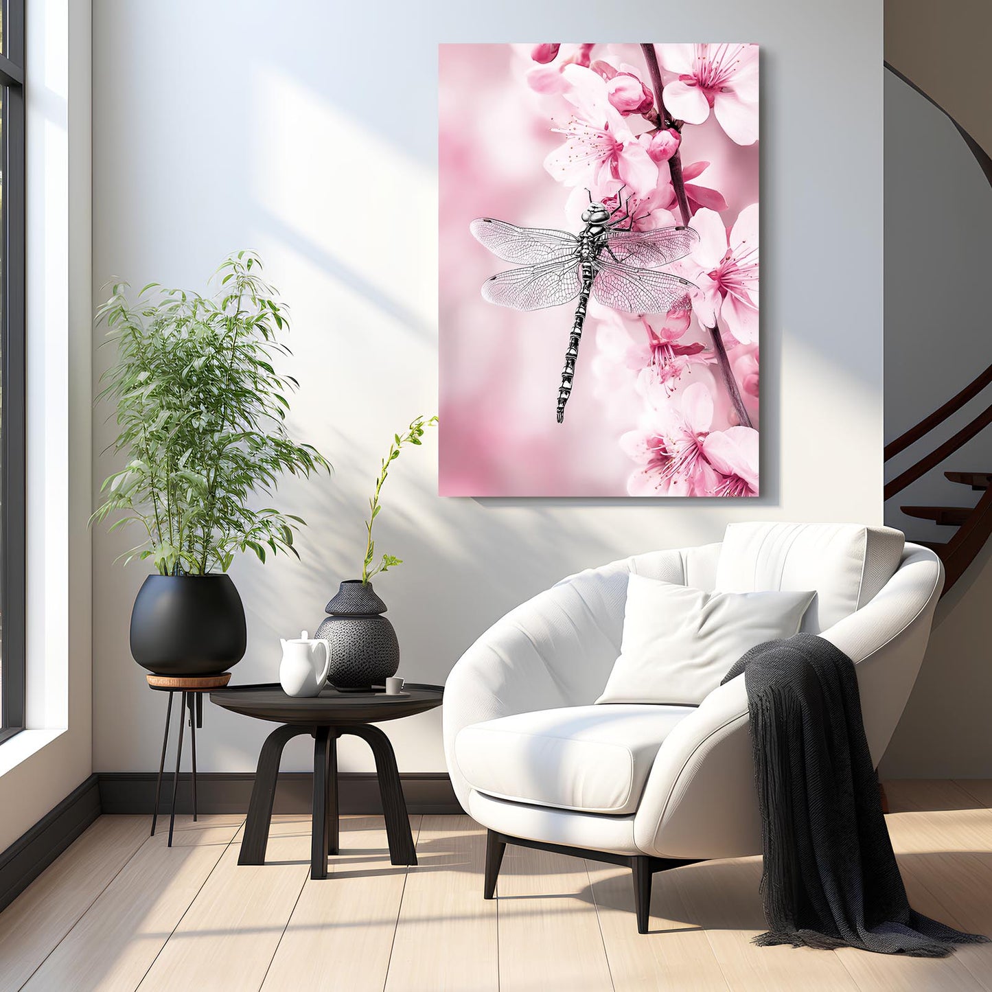 Dragonfly On Petals Cherry Blossom Wall Decor – styled in a furnished interior