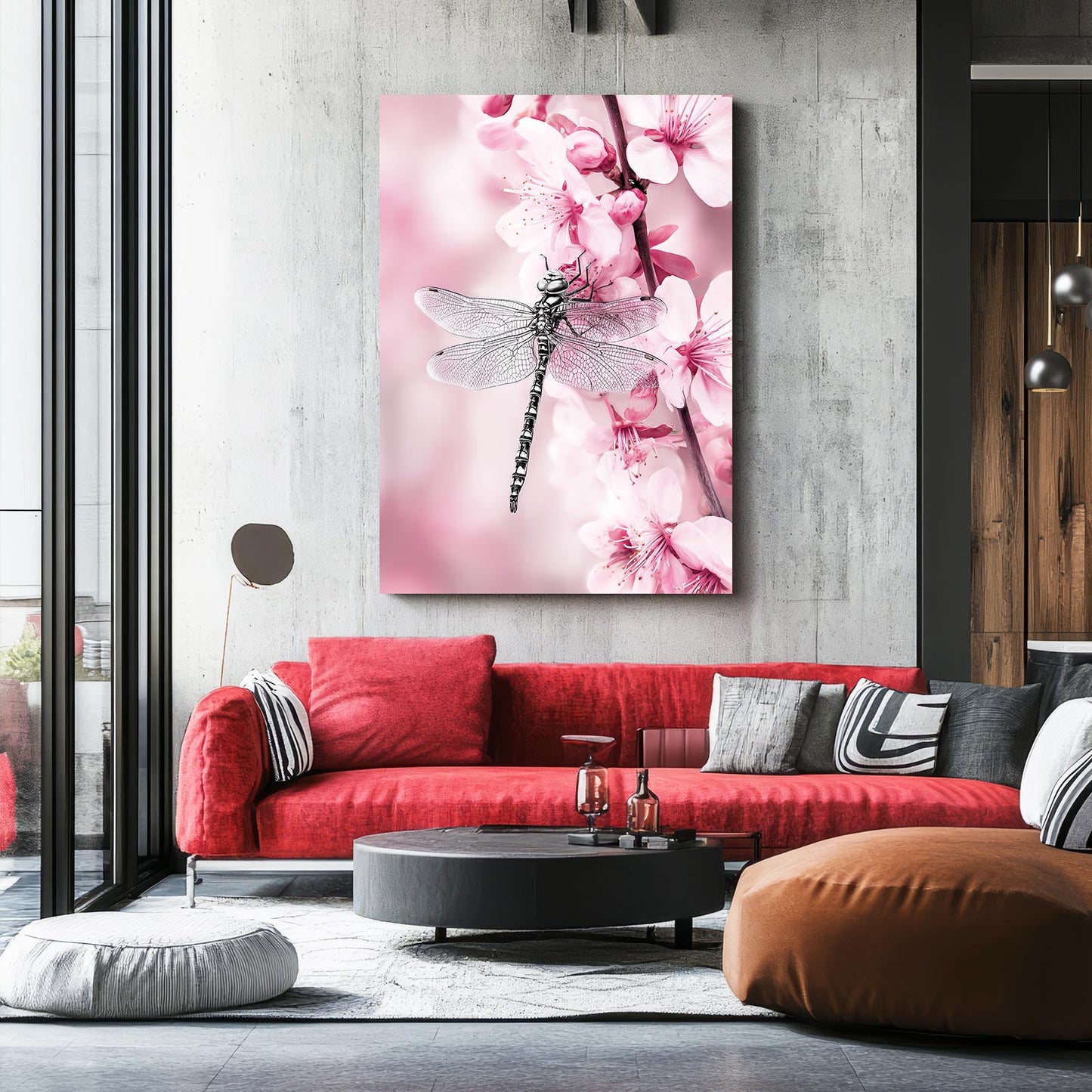 Dragonfly On Petals Cherry Blossom Wall Decor – styled in a furnished interior
