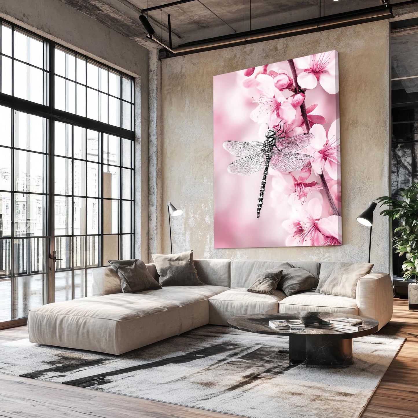 Dragonfly On Petals Cherry Blossom Wall Decor – styled in a furnished interior