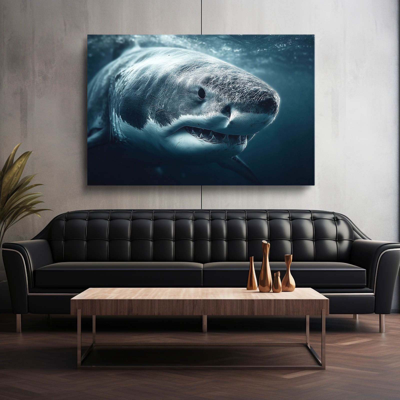 Dramatic Deep Shark Wall Decor – styled in a furnished interior