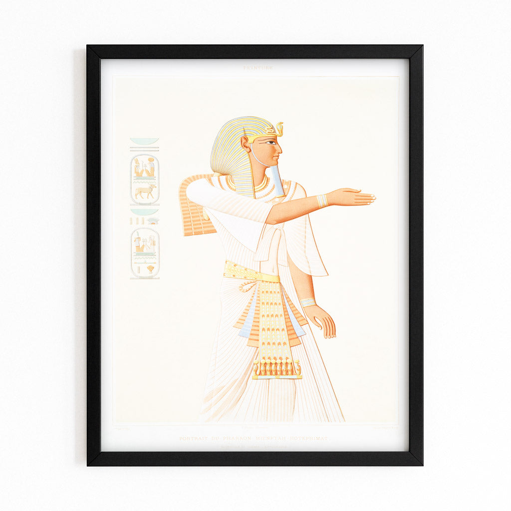 Draped Figure Illustration Egyptian Wall Decor – with Premium Black frame on white background