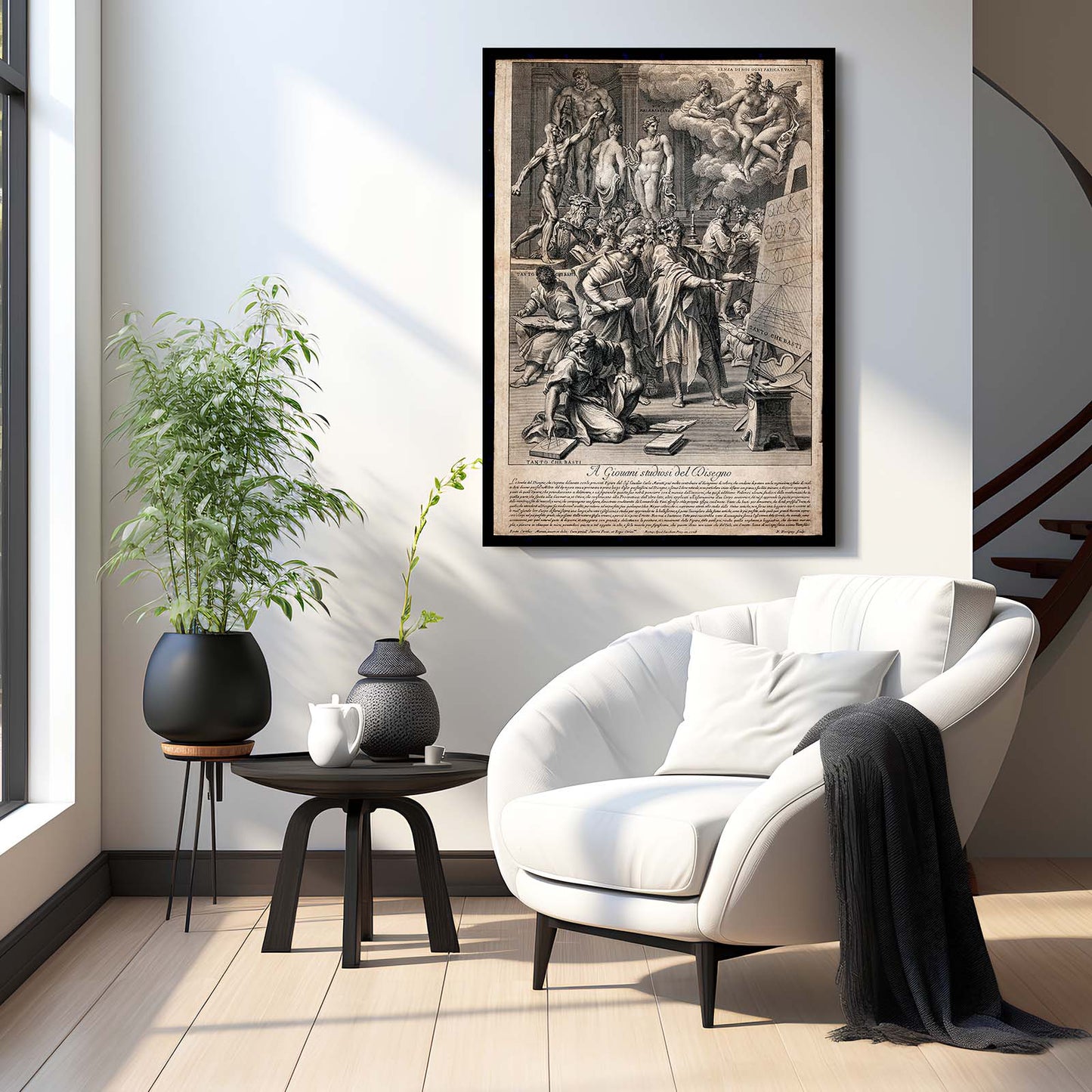 Drawing Academy Scene Da Vinci Wall Decor – styled in a furnished interior